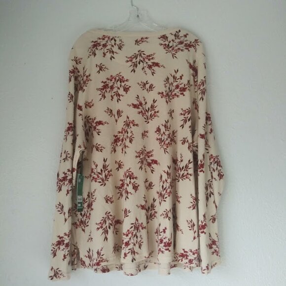 Terra & Sky women's size 4X cream and burgundy floral Waffle Henley Top - Picture 4 of 16